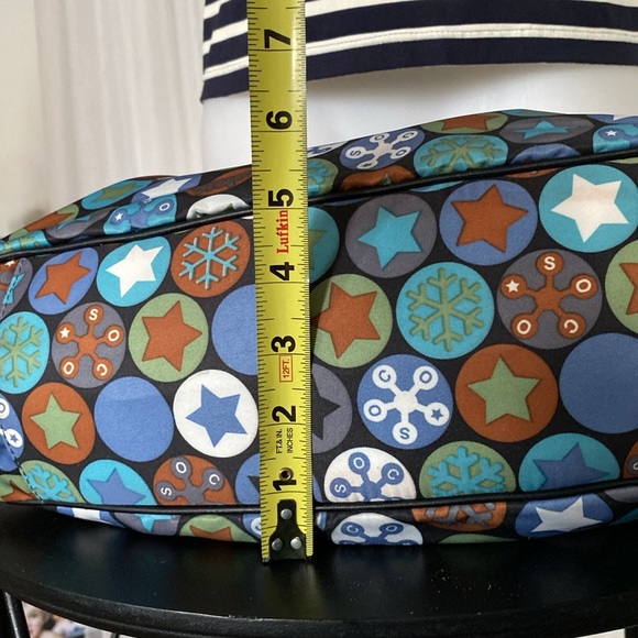 Soco shoulder bag stars, snowflakes ❄️ nylon /black leather! Blue stitching! - Picture 12 of 16